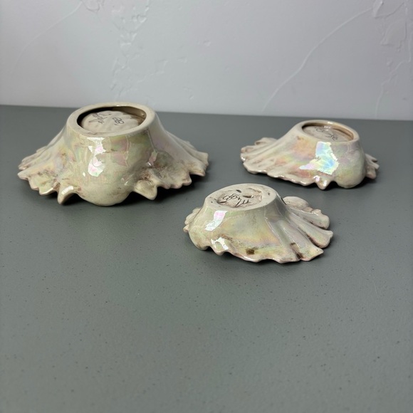 Vintage 80's Trinket Dish Soap Beach Pink Iridescent Pearlescent Seashells 3 pc - Picture 4 of 10